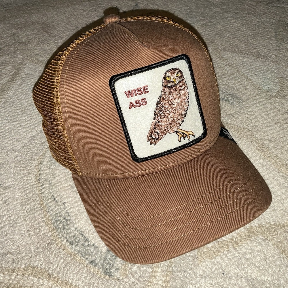 Goorin Bros Animal The Farm Trucker Baseball Snapback Hat Wise Ass Owl Brown